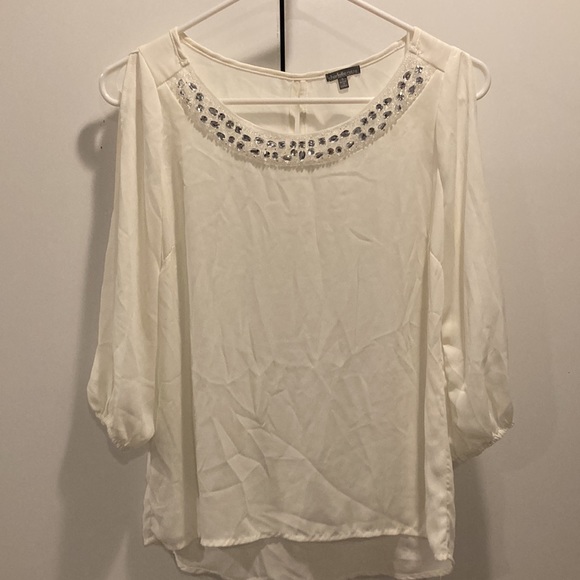 Charlotte Russe size small lightweight cream blouse with bling beads on collar - Picture 11 of 12